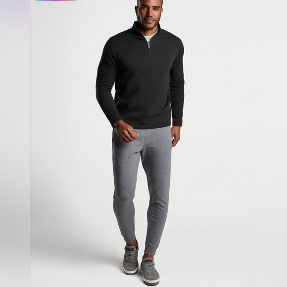 Peter Millar Medium Black Crown Fleece Quarter Zip Sweater Golf Performance $160 - Picture 1 of 9